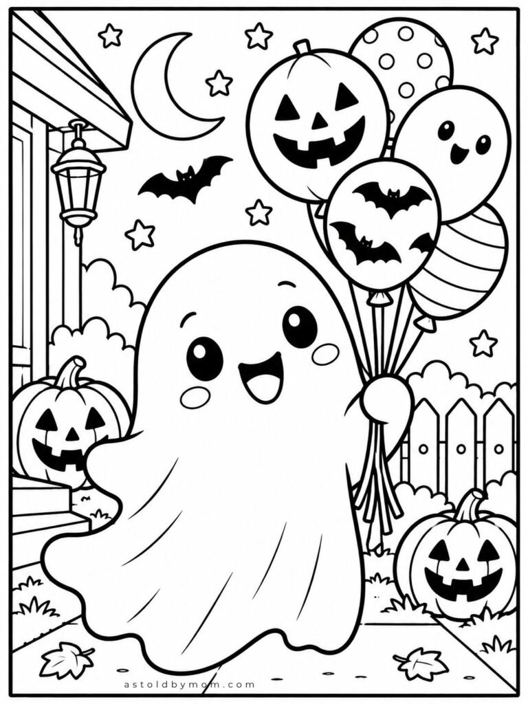 Ghost with Halloween Balloons